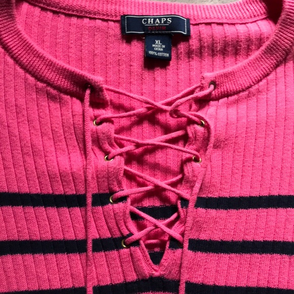 Chaps Pink and Black Striped Tie Sweater - Picture 3 of 4